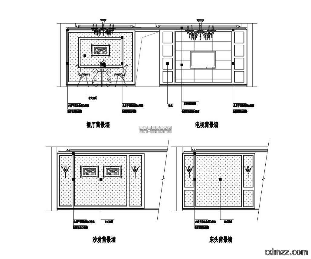 简欧套三住宅背景墙立面设计图